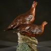 Red Grouse Pair - Upland Bird Bronze Sculpture - Liz Lewis