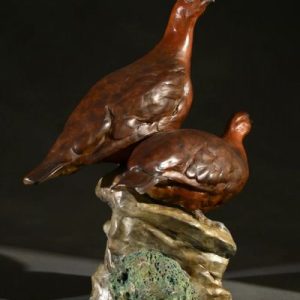 Red Grouse Pair - Upland Bird Bronze Sculpture - Liz Lewis