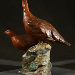 Red Grouse Pair - Upland Bird Bronze Sculpture - Liz Lewis