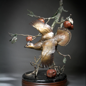 Phantom of the Orchard - Ruffed Grouse Bronze Sculpture - Ronnie Wells