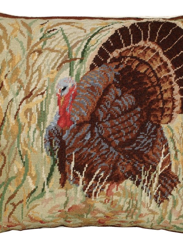 Turkey in Field Needlepoint Pillow (18" x 18") - Michaleian Home