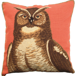 Great Horned Owl Petit Point Pillow (18" x 18") - Michaelian Home