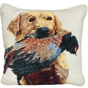 Atta Girl (Yellow with Pheasant) Needlepoint Pillow (18" x 18") - Michaelian Home