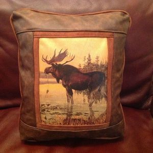 Moose in the Water Leather Pillow - Sweetwater