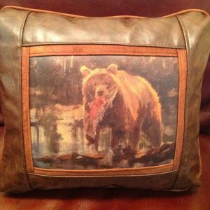 Rod Crossman Bear with Salmon Leather Pillow - Sweetwater