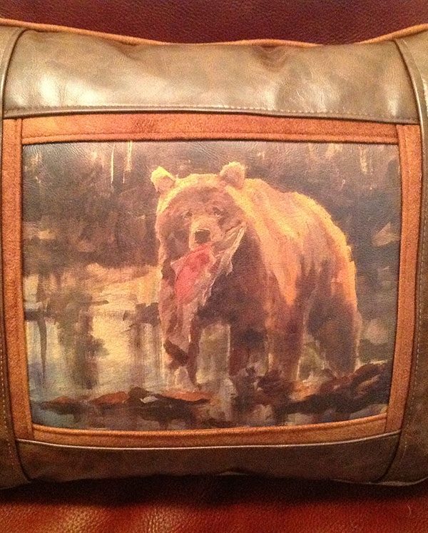 Rod Crossman Bear with Salmon Leather Pillow - Sweetwater