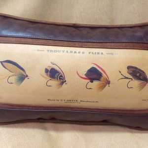 Trout and Bass Flies Lumbar Leather Pillow - Sweetwater