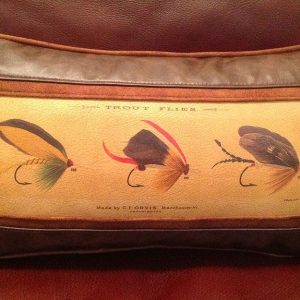 Trout Flies Lumbar Leather Pillow - Sweetwater