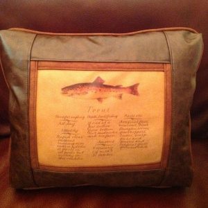 Trout Guide horizontal leather pillow Sweetwater