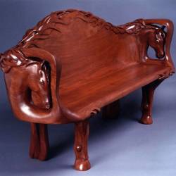 Equine Elegance - Hand-Carved Bench - Larry Lefner