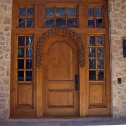 Pine Cone Carved Door Shown in Place. Pine Cones - Hand-Carved Door Installed - Larry Lefner