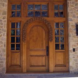 Pine Cone Carved Door Shown in Place. Pine Cones - Hand-Carved Door Installed - Larry Lefner