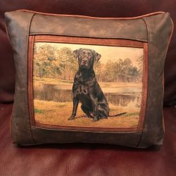 Clover Black Lab Chantland painting leather pillow - Sweetwater