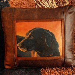 Kathy's Lab Chantland painting Leather Pillow - Sweetwater