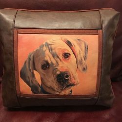 Plantation Puppy Chantland painting leather pillow - Sweetwater