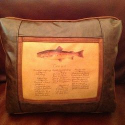 Trout Guide horizontal leather pillow Sweetwater