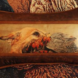 Yellow Lab with Pheasant Leather Pillow - Sweetwater