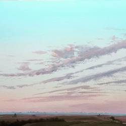 An original oil painting clouds over a rural Iowa Landscape.