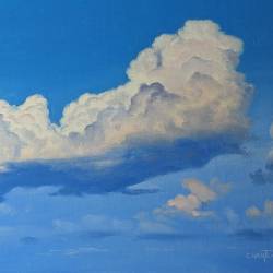 A landscape painting of clouds during the day