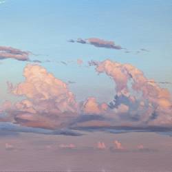 An original oil painting clouds at evening.