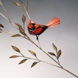 Close up of Cardinal "Garden's Edge" metal sculpture